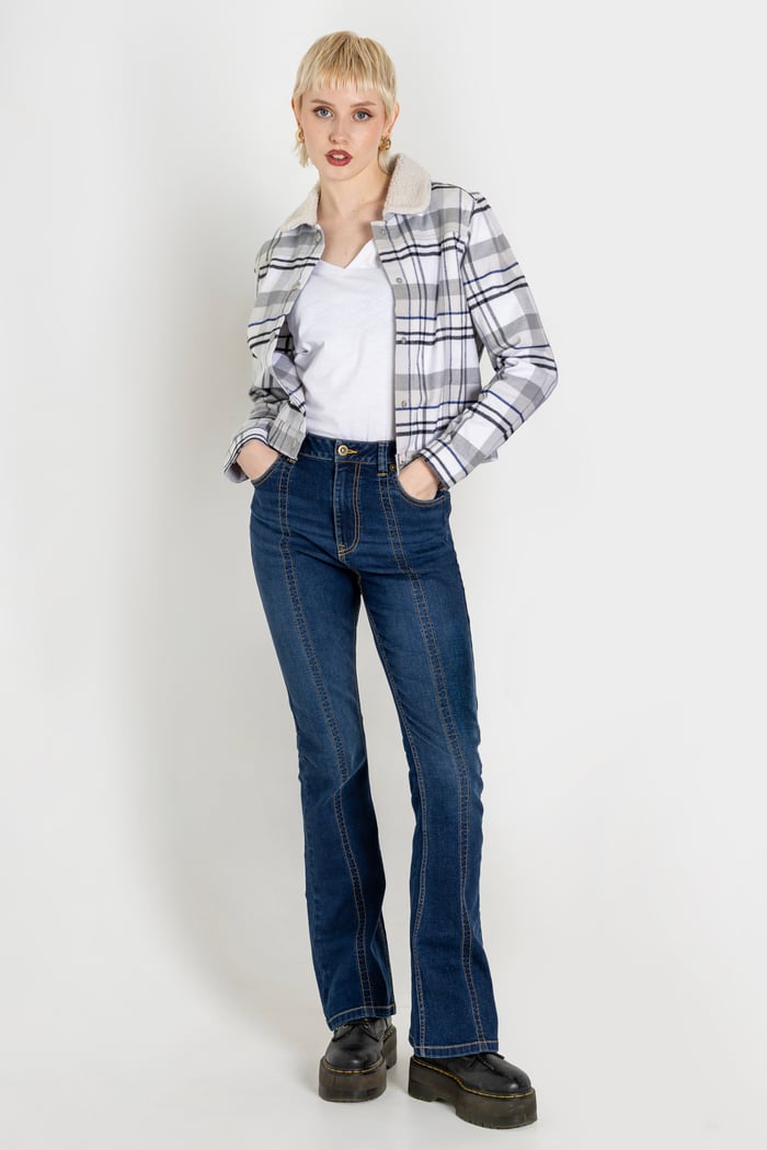 Plaid Check Borg Collar Shacket
