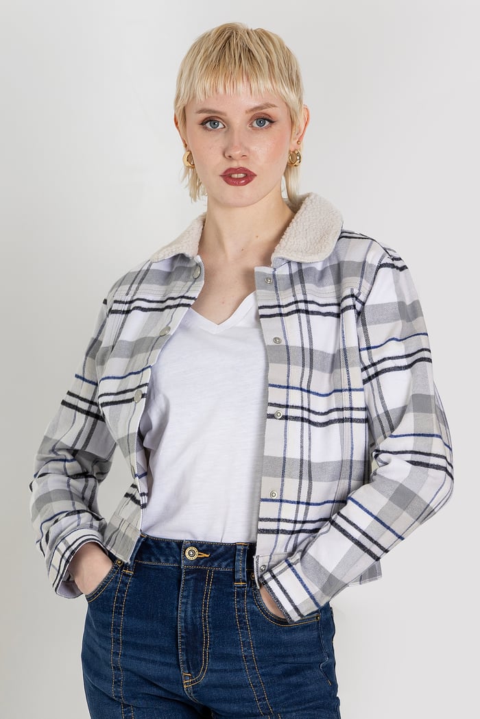 Plaid Check Borg Collar Shacket