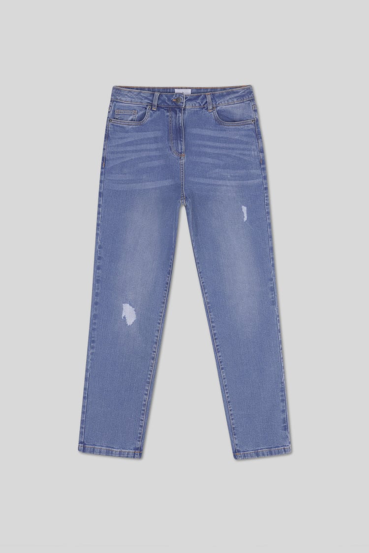 Straight Fit High Rise Ripped Jeans