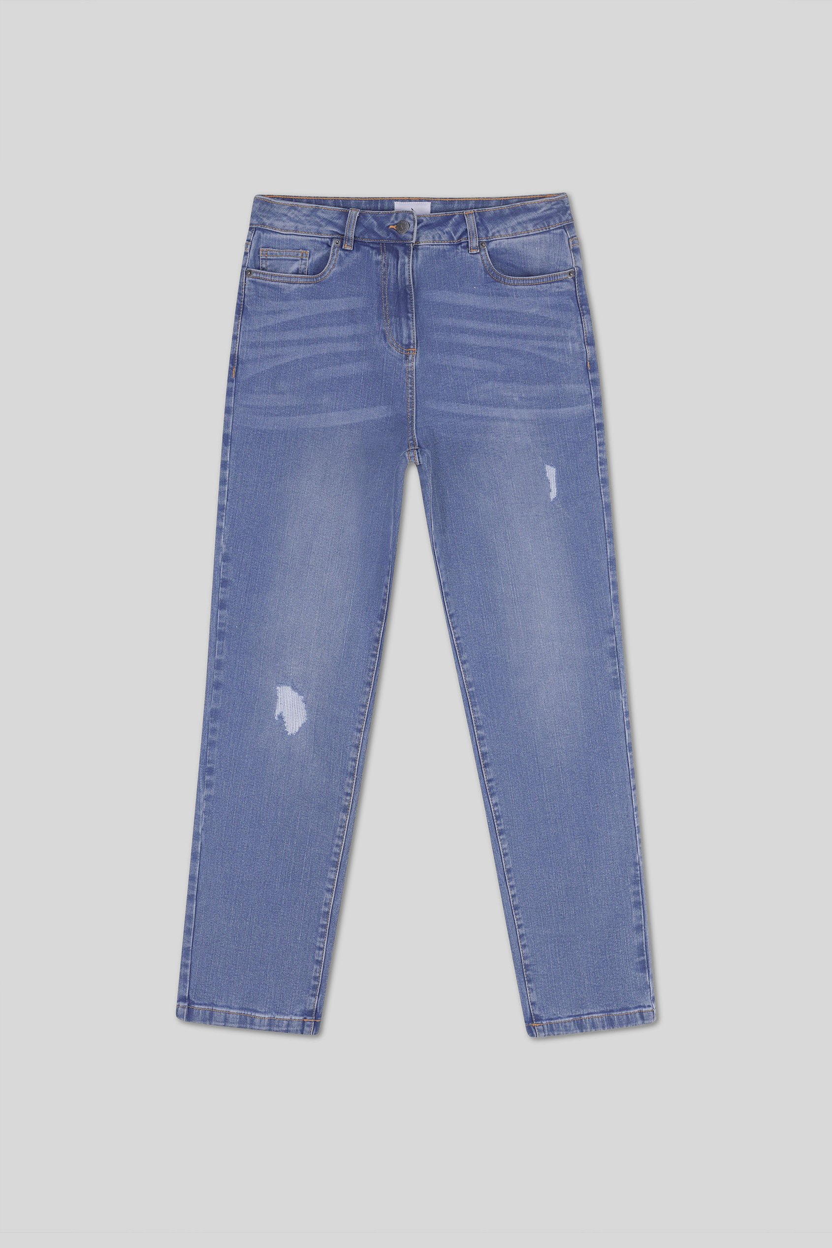 Straight Fit High Rise Ripped Jeans