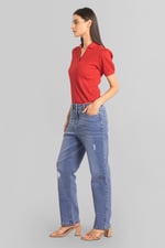 Straight Fit High Rise Ripped Jeans