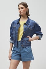 Puff Sleeve Denim Mid Wash Jacket