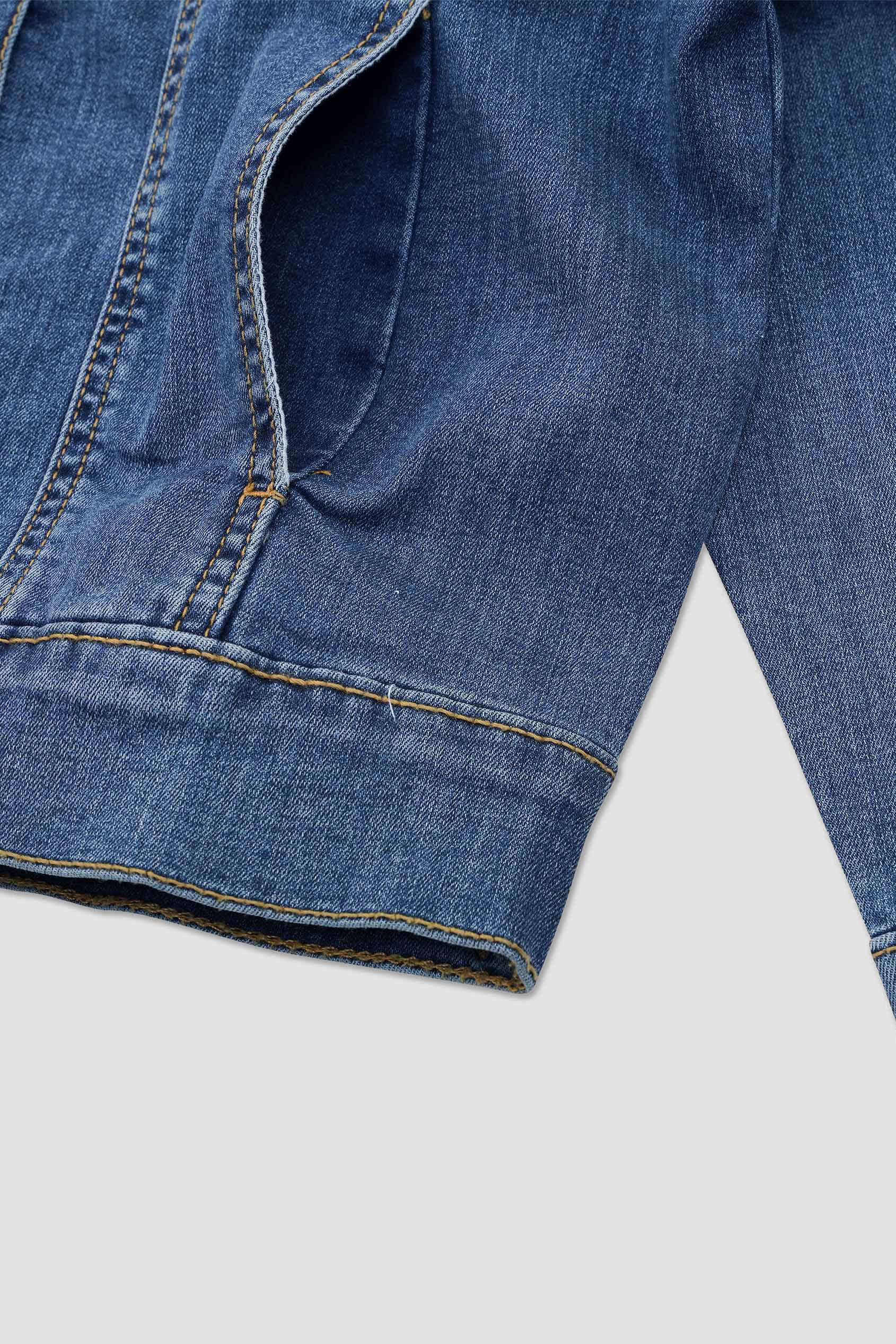 Puff Sleeve Denim Mid Wash Jacket