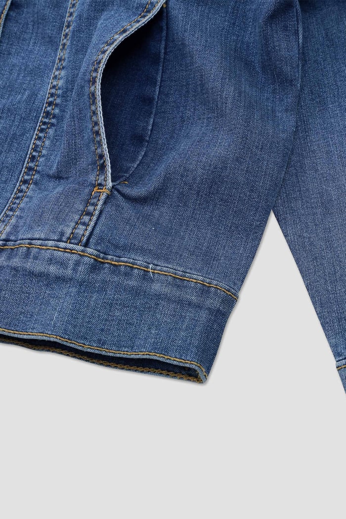 Puff Sleeve Denim Mid Wash Jacket