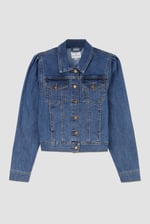 Puff Sleeve Denim Mid Wash Jacket