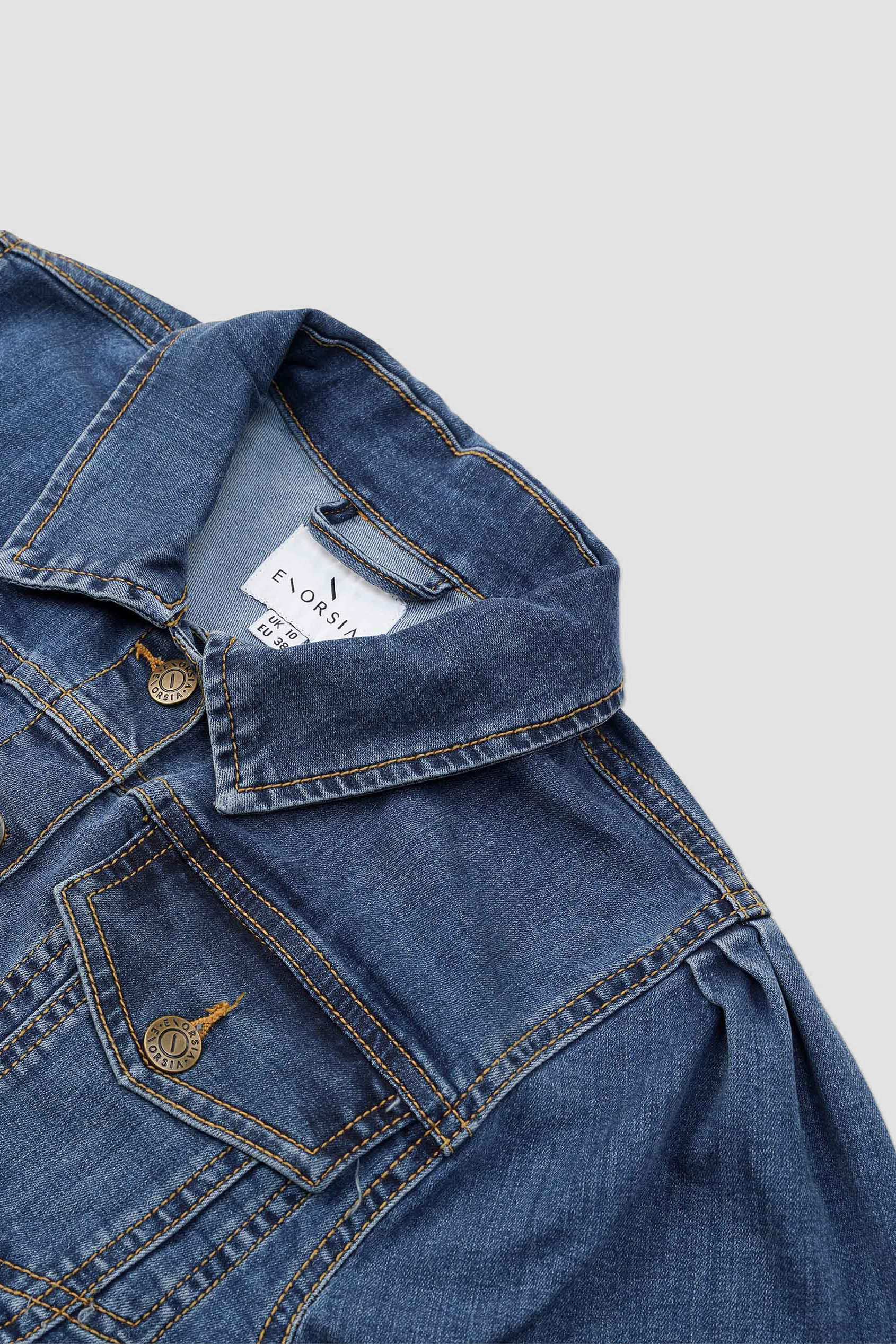 Puff Sleeve Denim Mid Wash Jacket