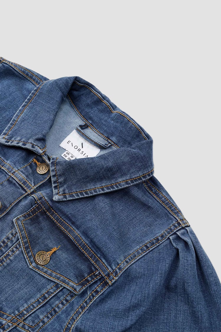 Puff Sleeve Denim Mid Wash Jacket