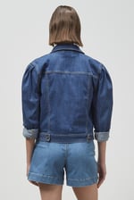 Puff Sleeve Denim Mid Wash Jacket