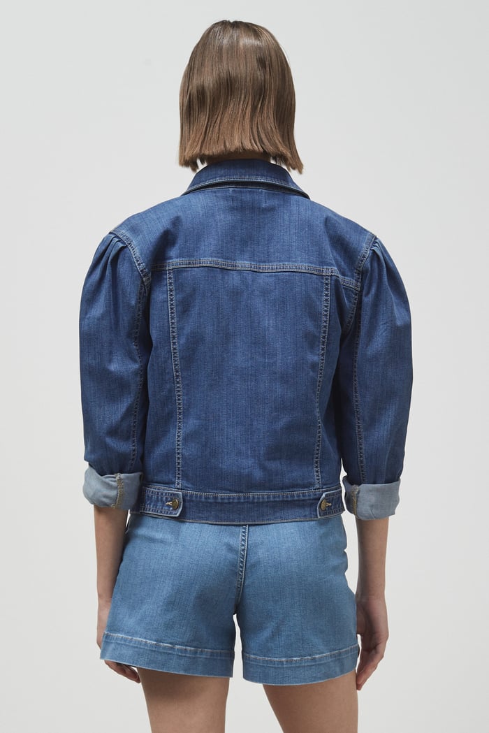 Puff Sleeve Denim Mid Wash Jacket
