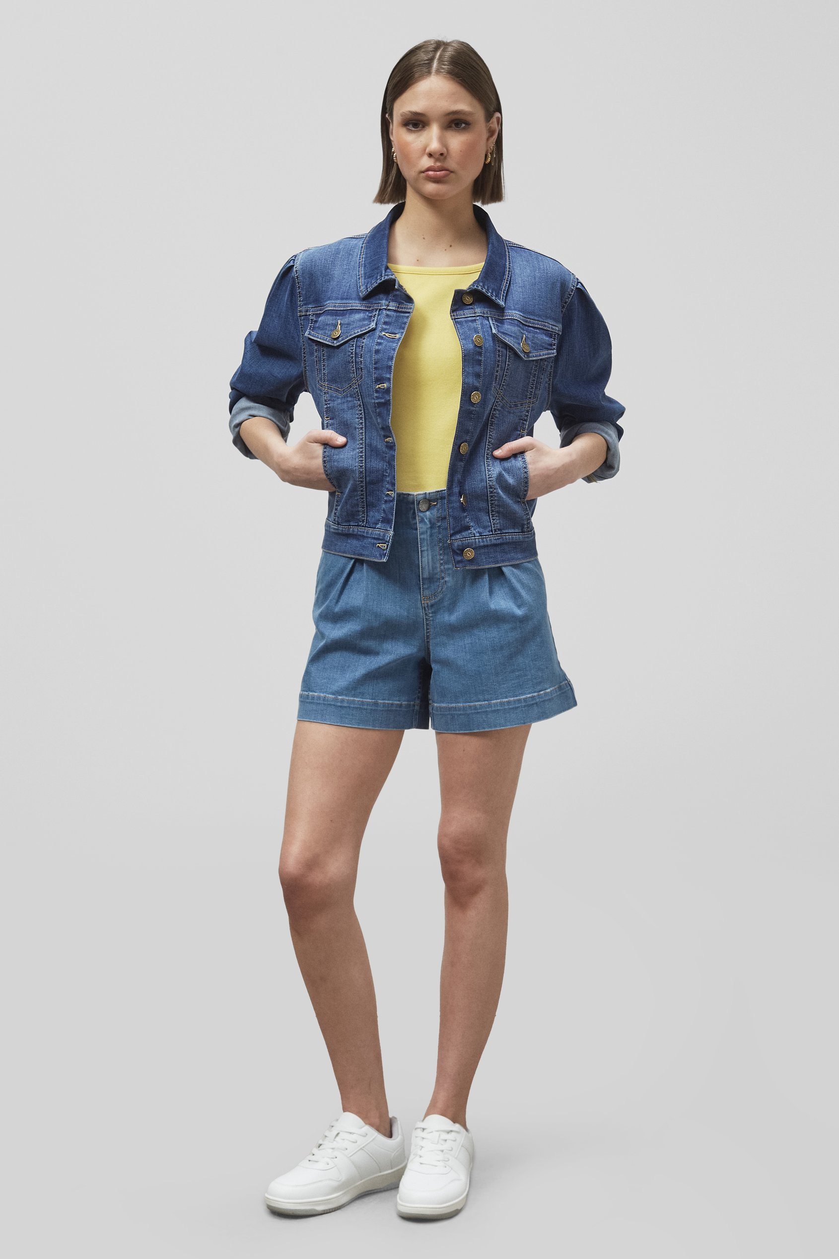 Puff Sleeve Denim Mid Wash Jacket