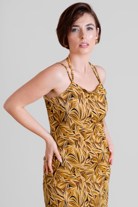 Yellow Leaf Floral Strappy Cami Slip Dress