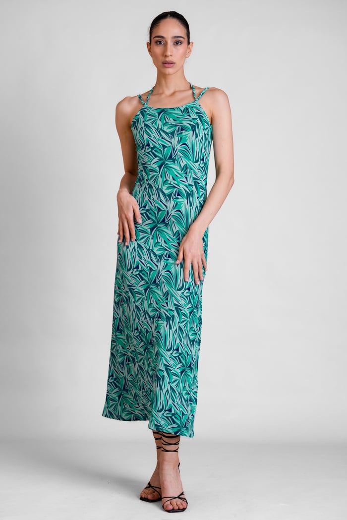 Leaf Floral Strappy Cami Slip Dress