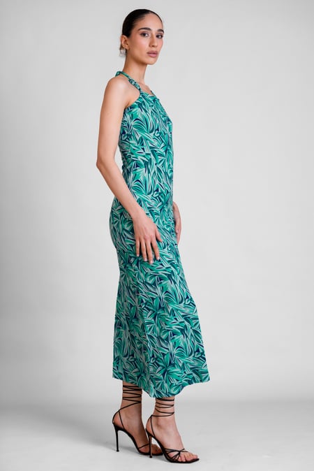 Green Leaf Floral Strappy Cami Slip Dress