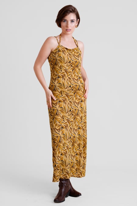 Green Leaf Floral Strappy Cami Slip Dress