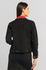 Classic Black Denim Jacket With Sleeve Embroidery