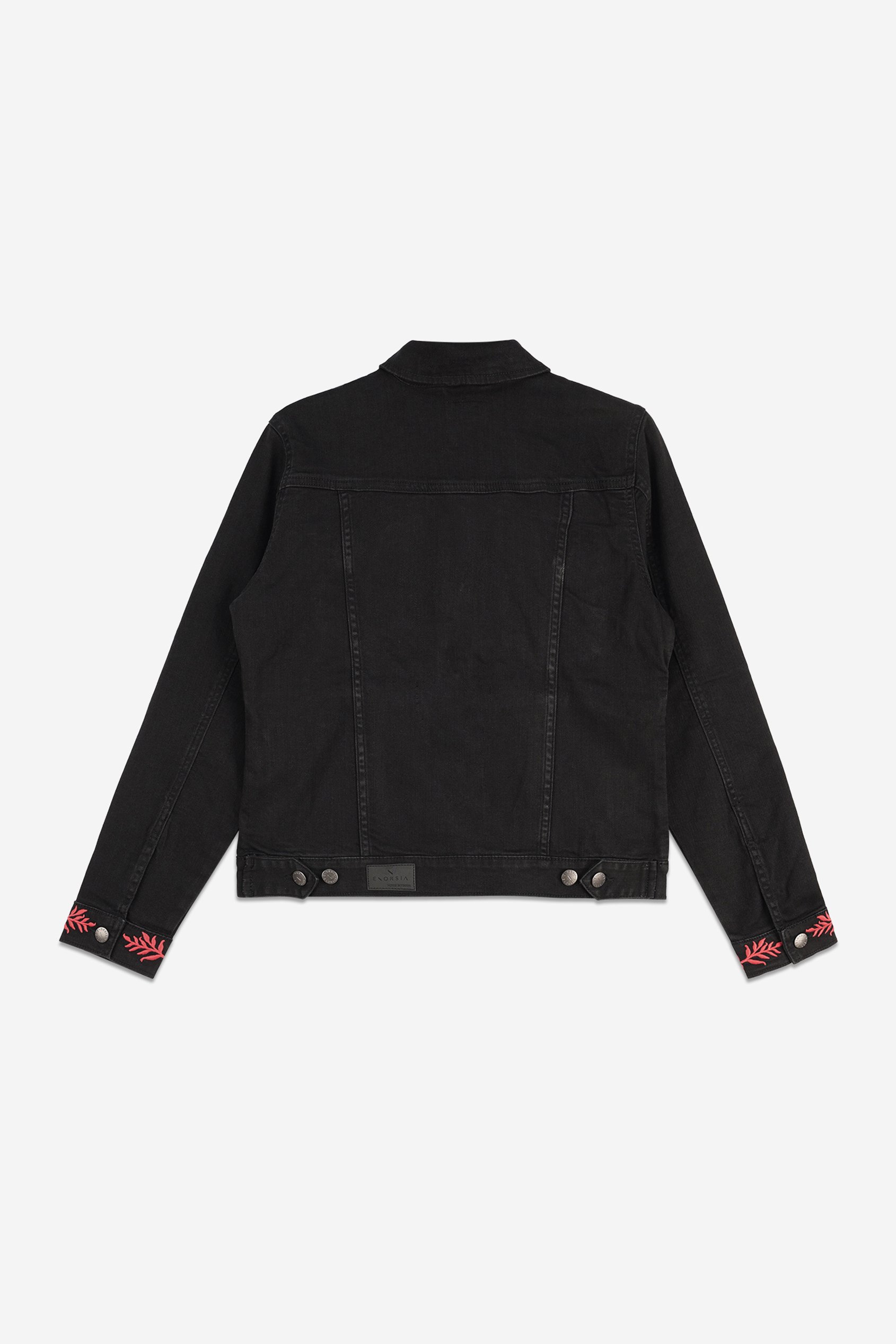 Classic Black Denim Jacket With Sleeve Embroidery