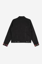Classic Black Denim Jacket With Sleeve Embroidery