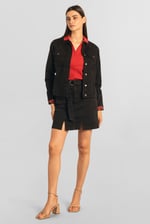 Classic Black Denim Jacket With Sleeve Embroidery