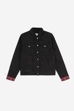 Classic Black Denim Jacket With Sleeve Embroidery