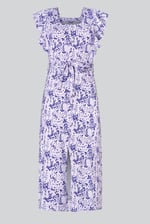 Square Neck Tie Waist Jersey Dress With Frill Sleeve Detail