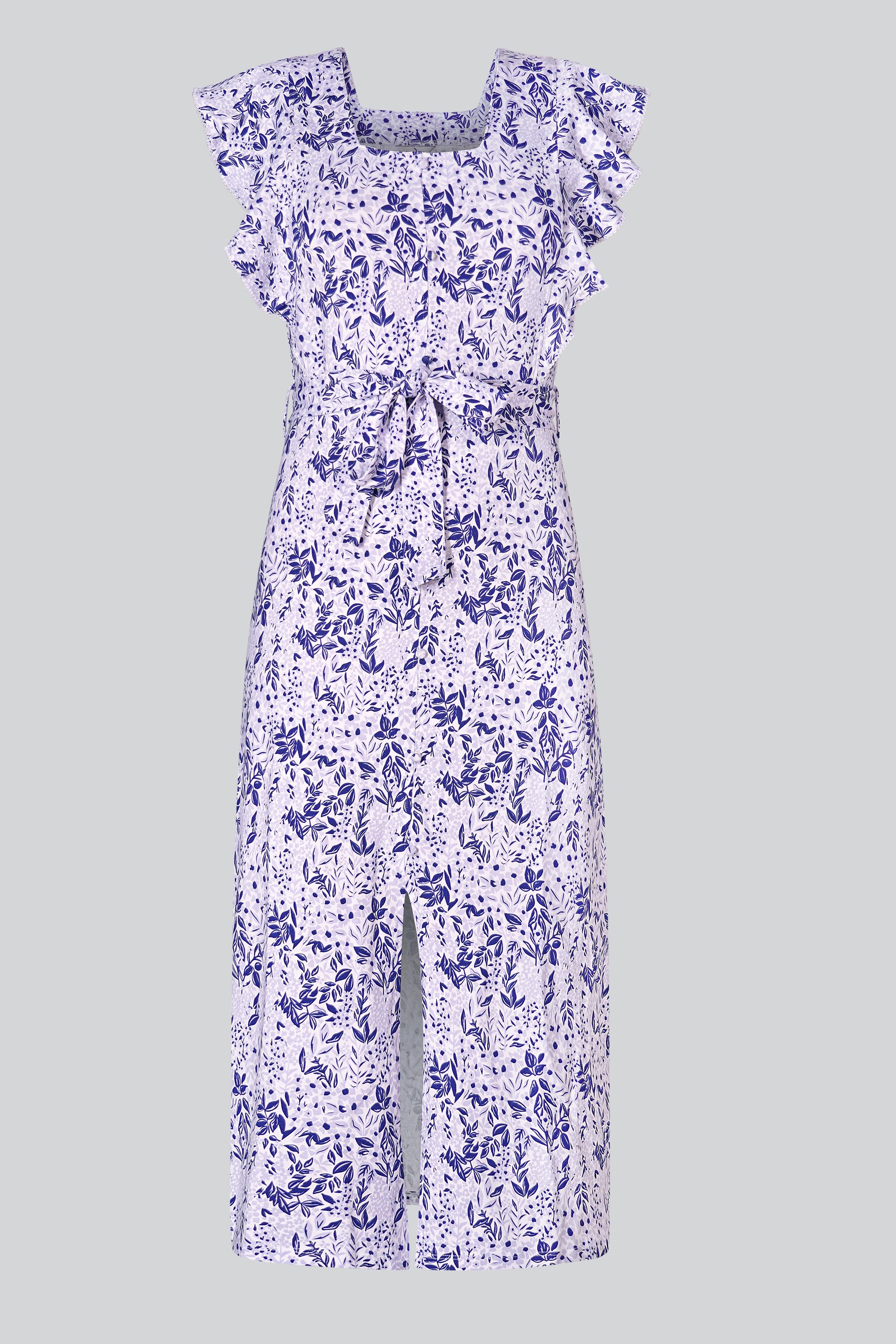 Square Neck Tie Waist Jersey Dress With Frill Sleeve Detail