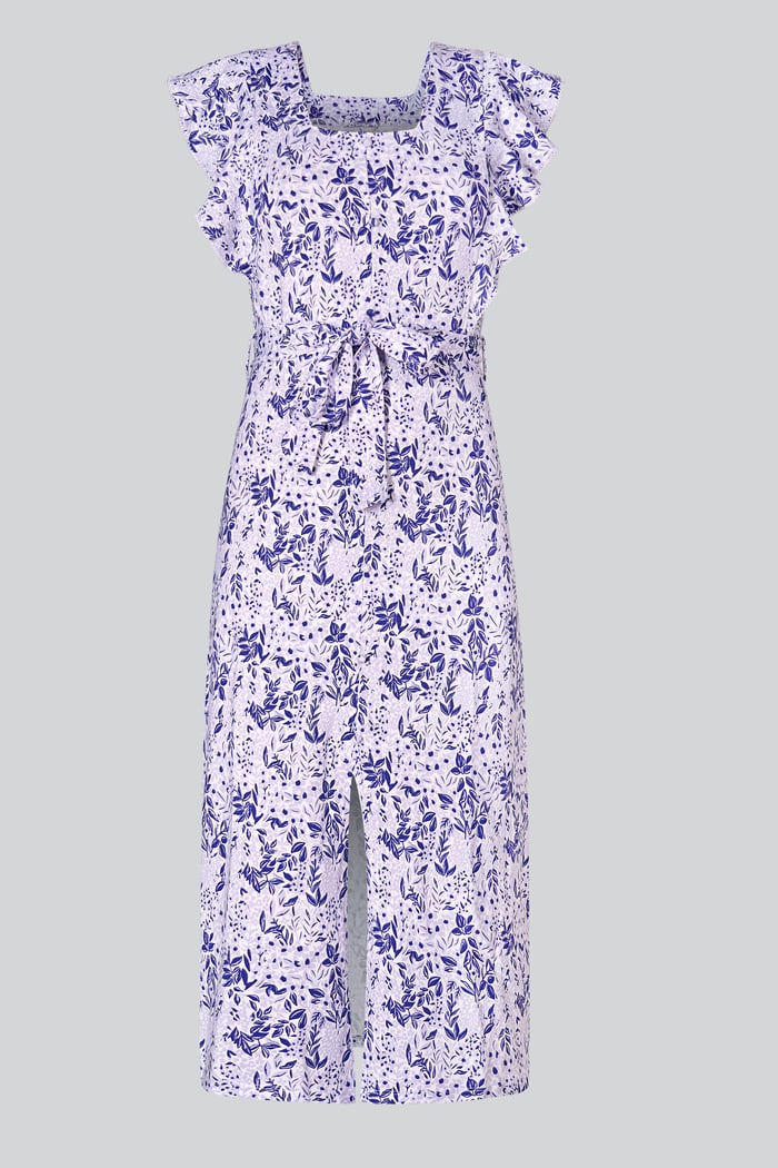 Square Neck Tie Waist Jersey Dress With Frill Sleeve Detail