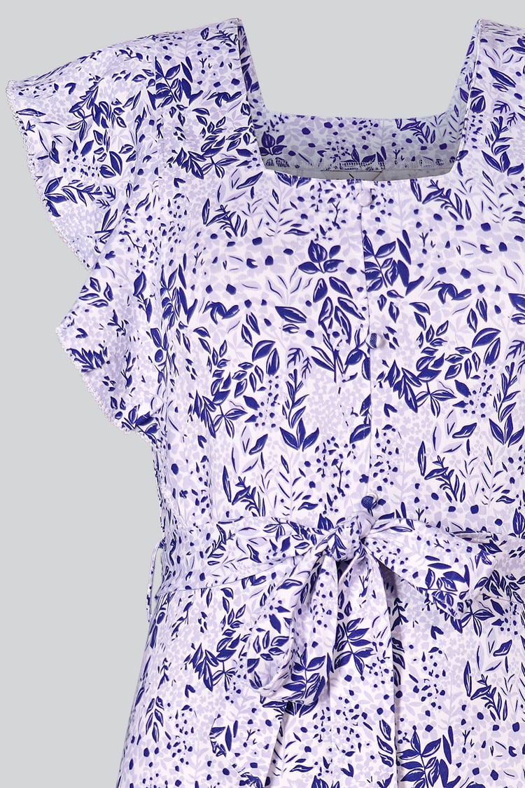 Square Neck Tie Waist Jersey Dress With Frill Sleeve Detail