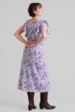 Square Neck Tie Waist Jersey Dress With Frill Sleeve Detail