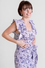 Square Neck Tie Waist Jersey Dress With Frill Sleeve Detail