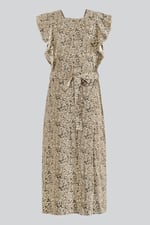 Square Neck Tie Waist Jersey Dress With Frill Sleeve Detail