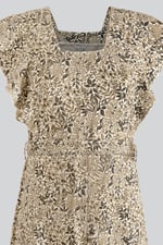 Square Neck Tie Waist Jersey Dress With Frill Sleeve Detail