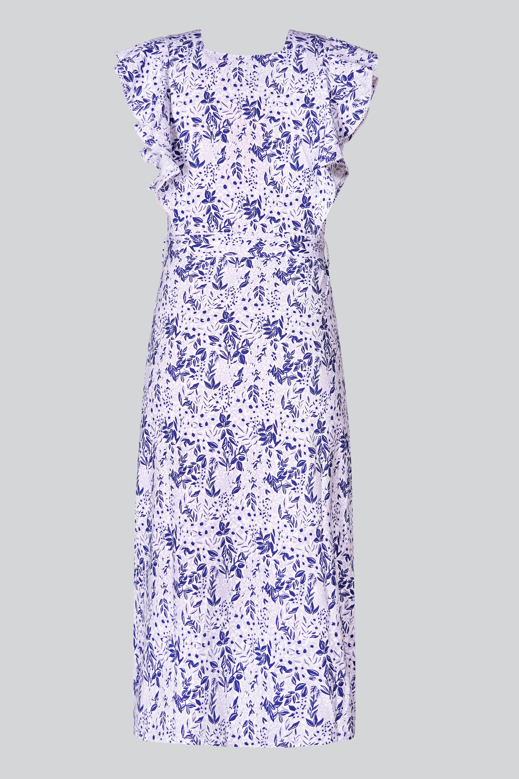 Square Neck Tie Waist Jersey Dress With Frill Sleeve Detail