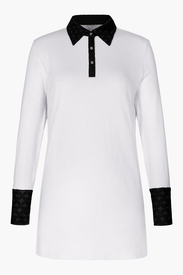 Laced Collar Design Jersey Tailored Shirt Dress