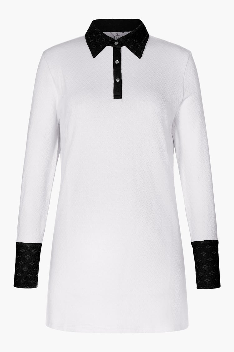 Laced Collar Design Jersey Tailored Shirt Dress