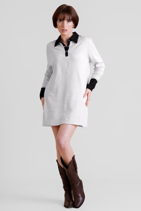 White Laced Collar Design Jersey Tailored Shirt Dress