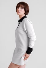 Laced Collar Design Jersey Tailored Shirt Dress