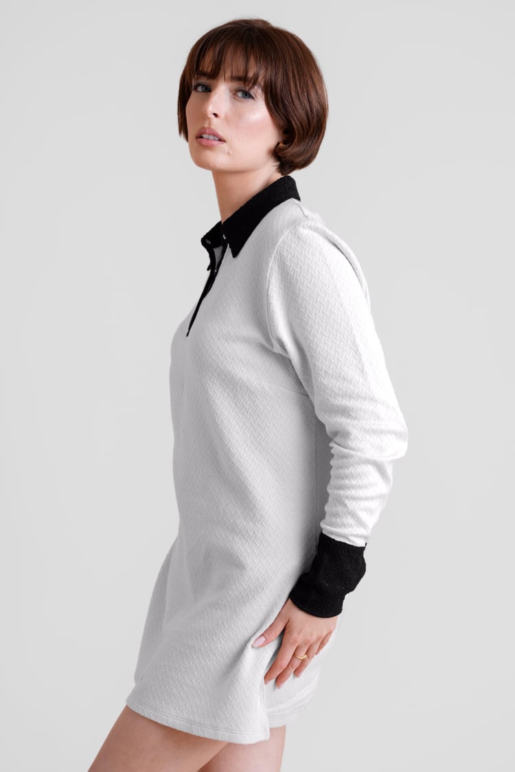 Laced Collar Design Jersey Tailored Shirt Dress