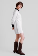 Laced Collar Design Jersey Tailored Shirt Dress