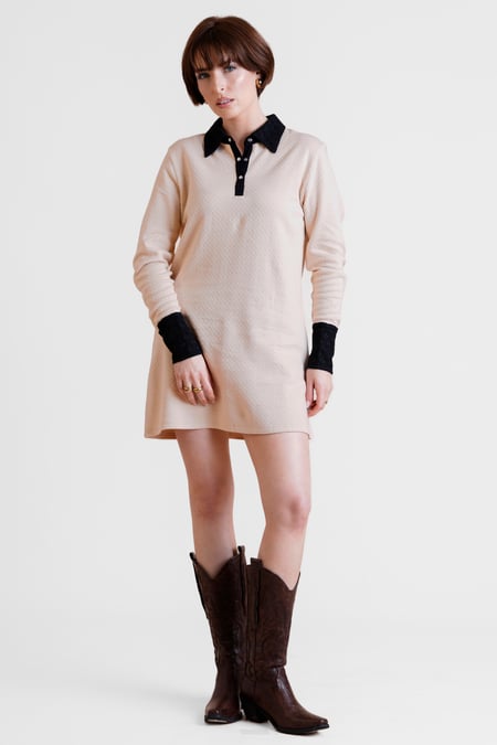 White Laced Collar Design Jersey Tailored Shirt Dress
