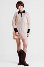 Laced Collar Design Jersey Tailored Shirt Dress