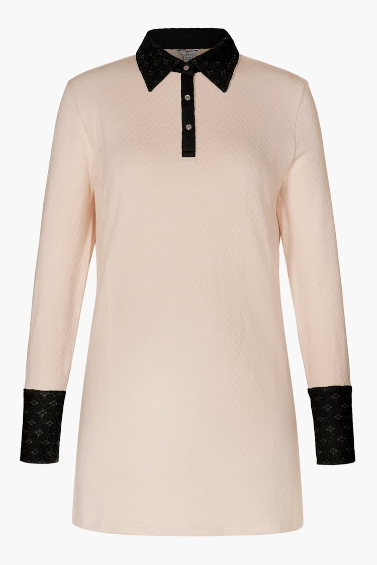 Laced Collar Design Jersey Tailored Shirt Dress