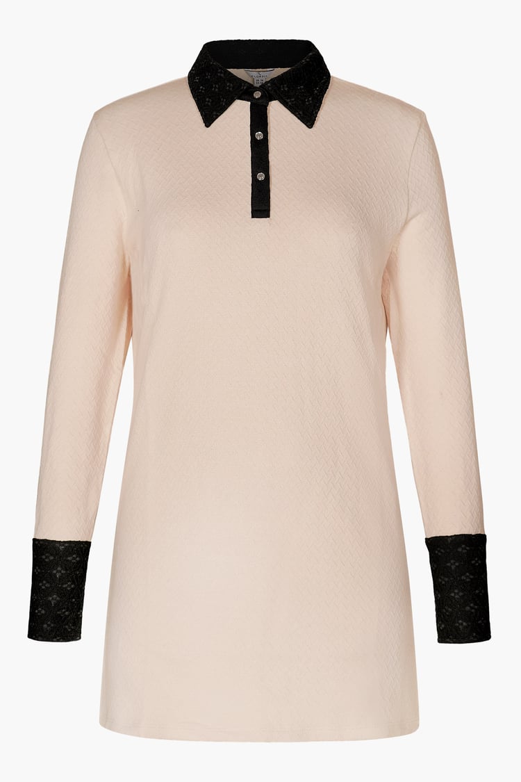Laced Collar Design Jersey Tailored Shirt Dress