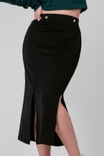 Button Front Ribbed Midi Skirt