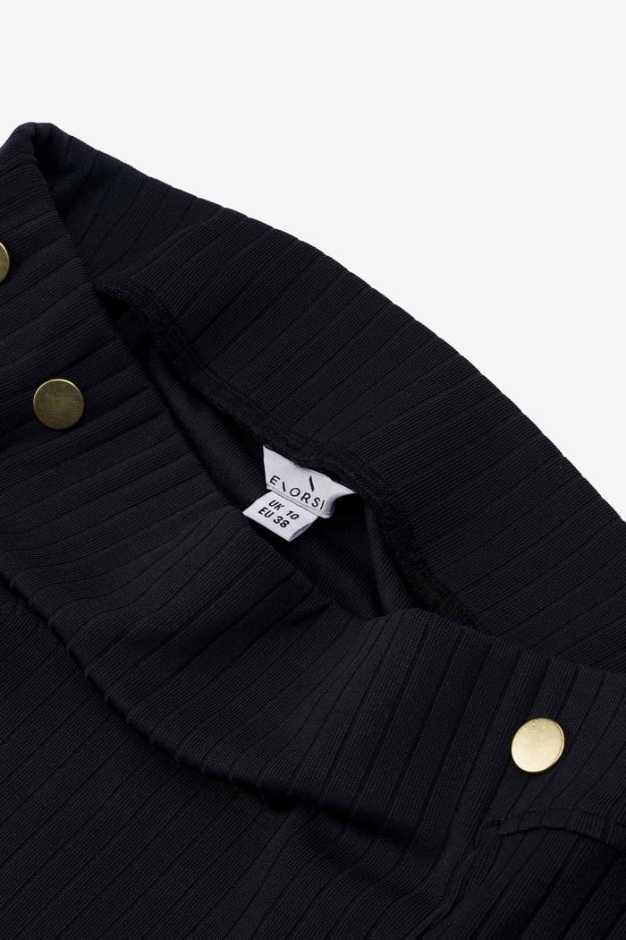 Button Front Ribbed Midi Skirt