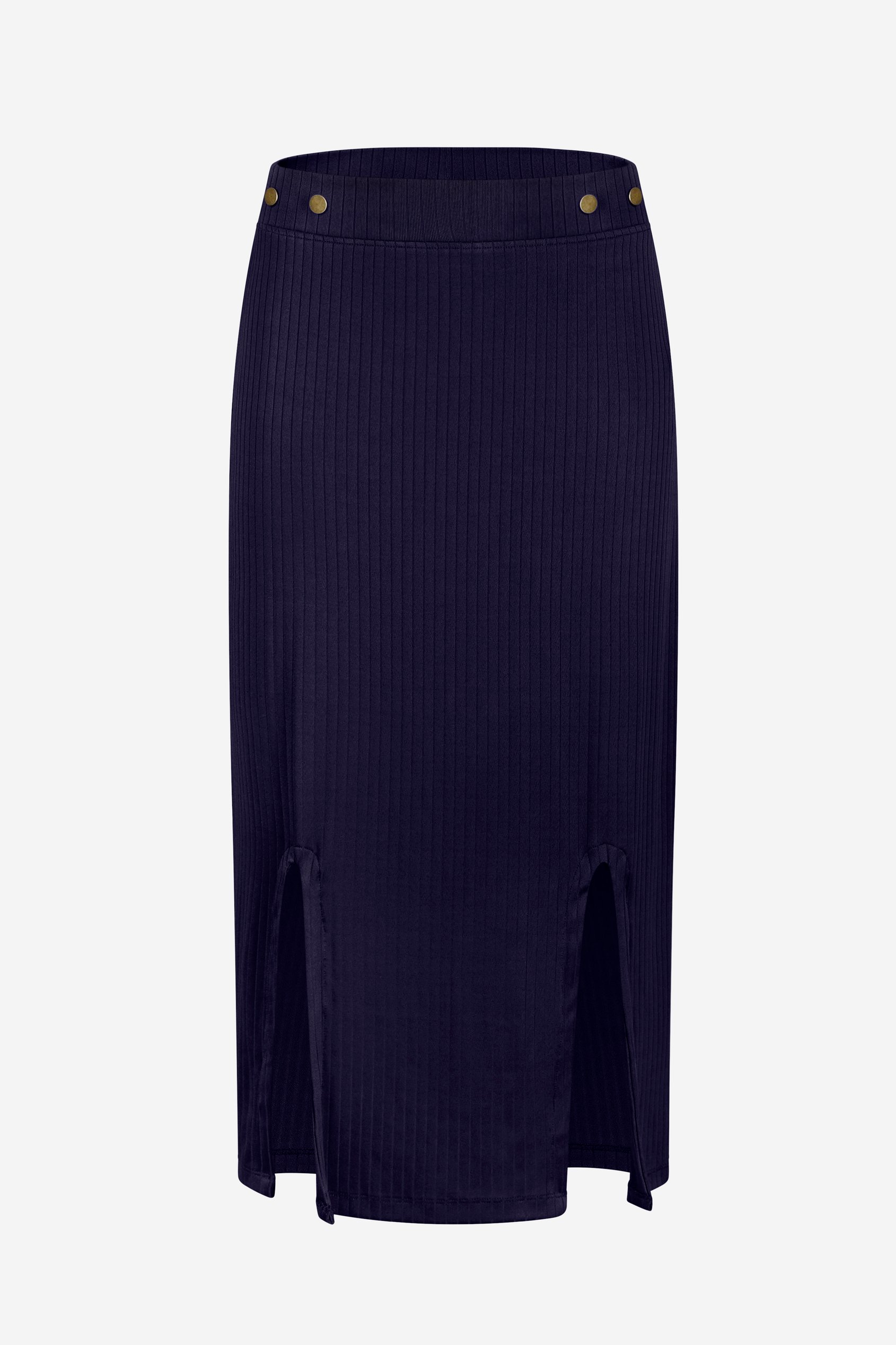 Button Front Ribbed Midi Skirt