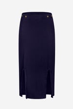 Button Front Ribbed Midi Skirt