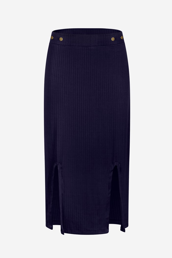 Button Front Ribbed Midi Skirt