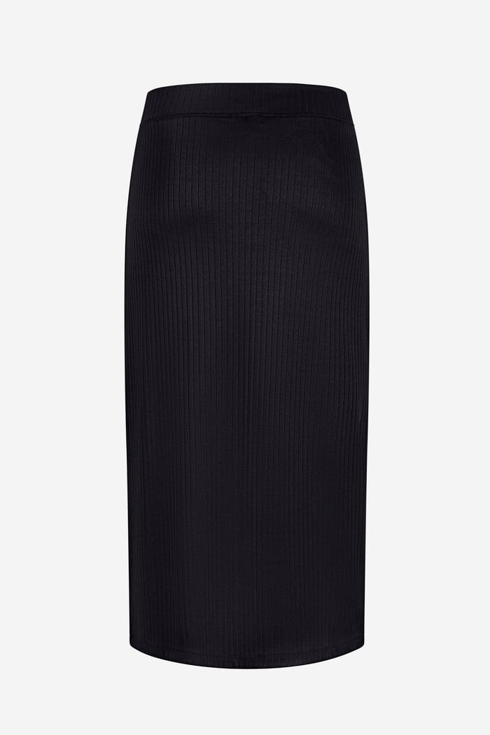 Button Front Ribbed Midi Skirt