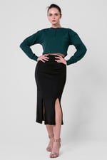 Button Front Ribbed Midi Skirt