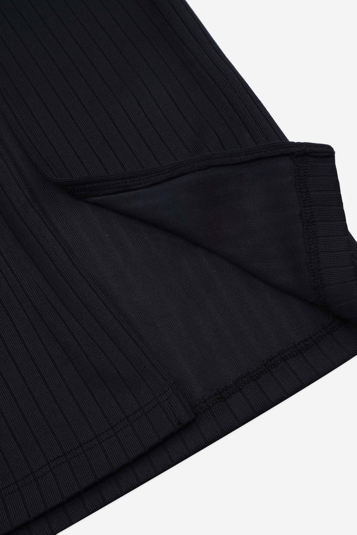 Button Front Ribbed Midi Skirt